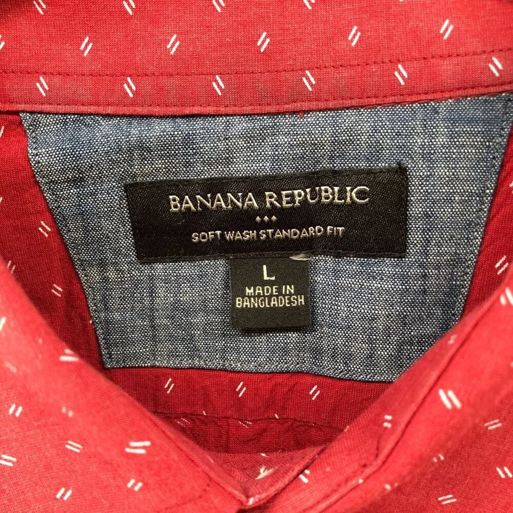 Banana Republic Soft Wash Long Sleeve Shirt Men L Red White Printed Standard Fit